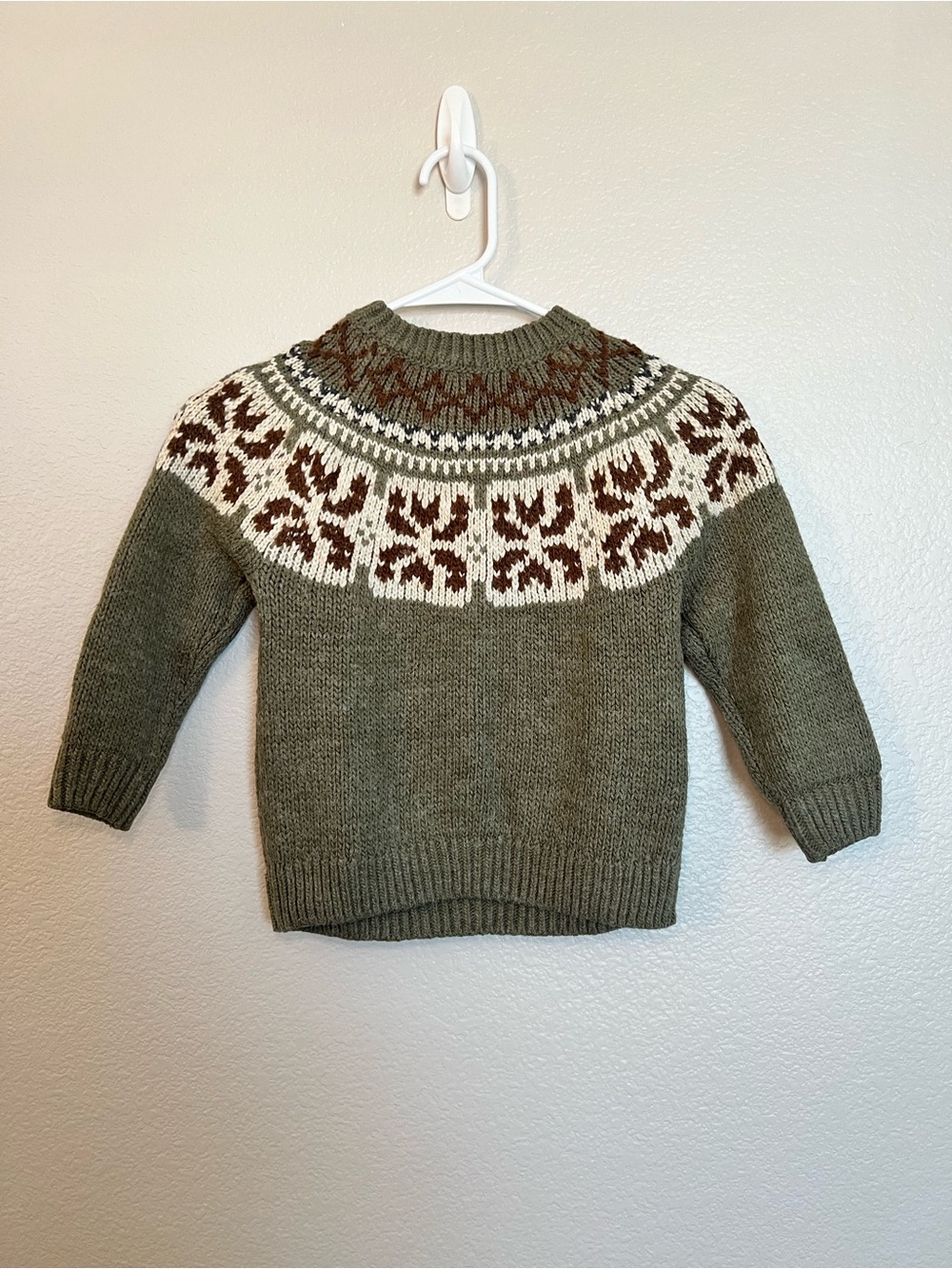 Zara Kids Fair Isle Nordic Knit Sweater Sage Green Brown Cream Size 6Y NWOT